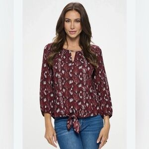 West Kei Burgundy Snake Print Blouse Size Small EUC
